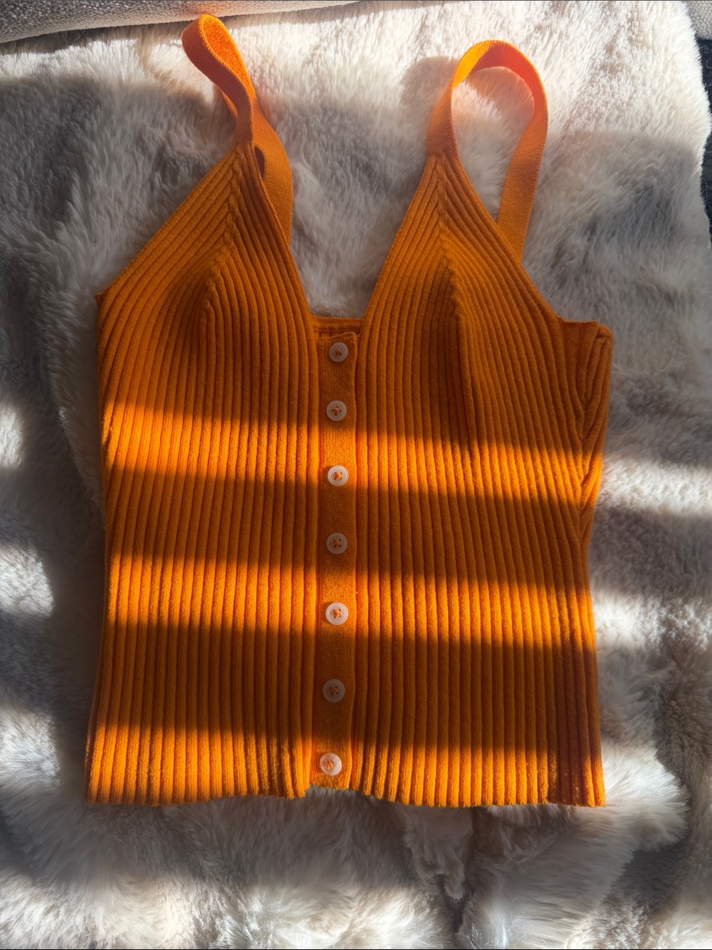 aerie Orange Ribbed Button-Front Tank Top - Picture 5 of 7